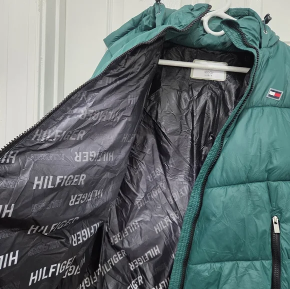 Tommy Hilfiger Green Hooded Puffer Jacket Sz Large - Picture 12 of 16